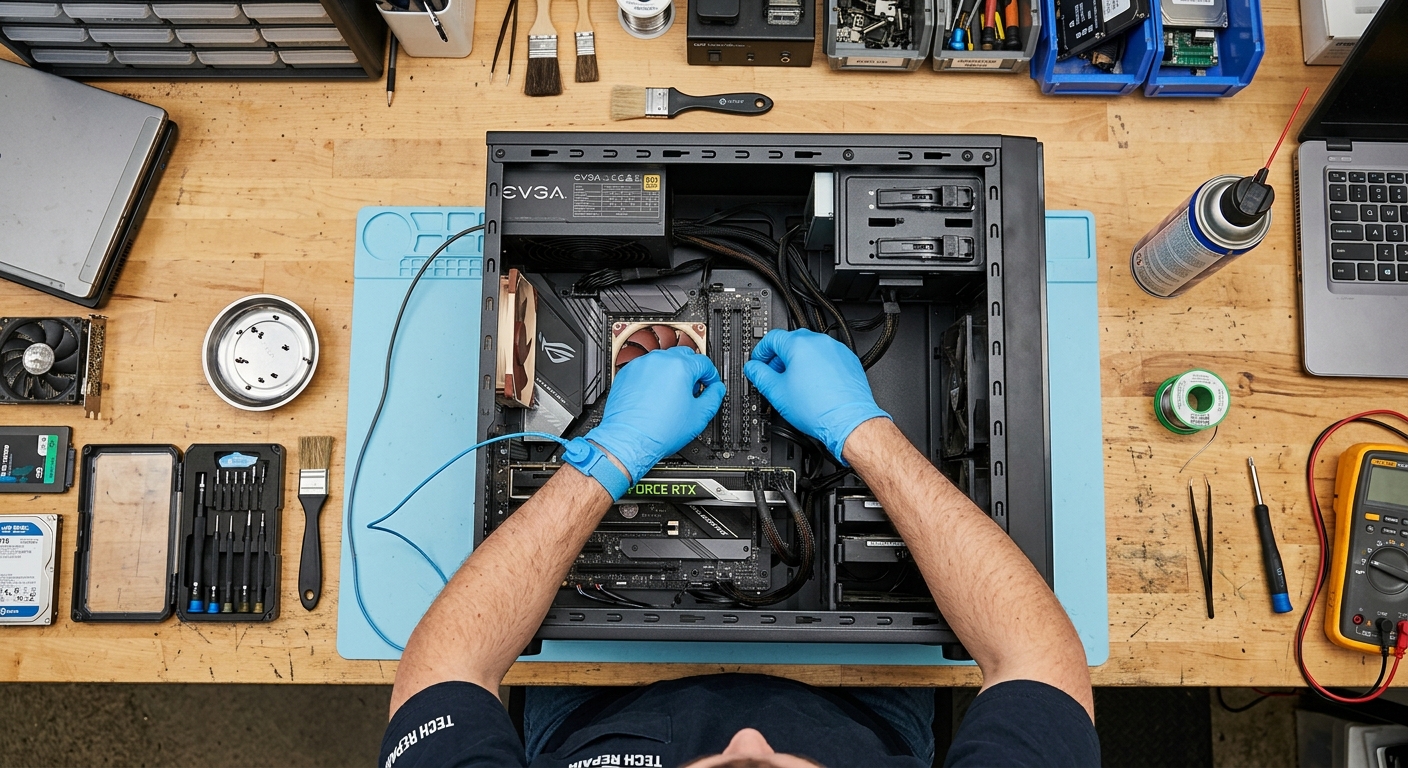 Laptop wird zur Reparatur geöffnet