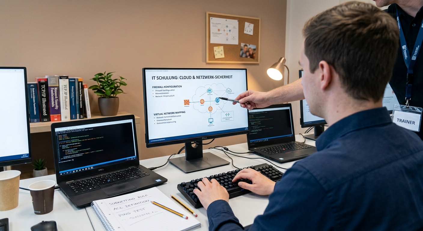 Kundin erhält IT-Schulung am Laptop